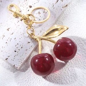 Vintage Cherry Keychain Purse Charm Chunky Bold Aesthetic